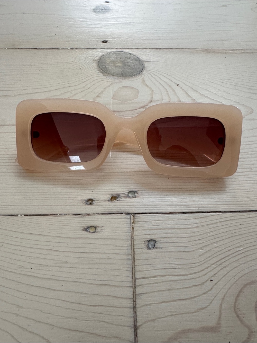 Classic Rectangle Cream Sunglasses with Brown Lenses